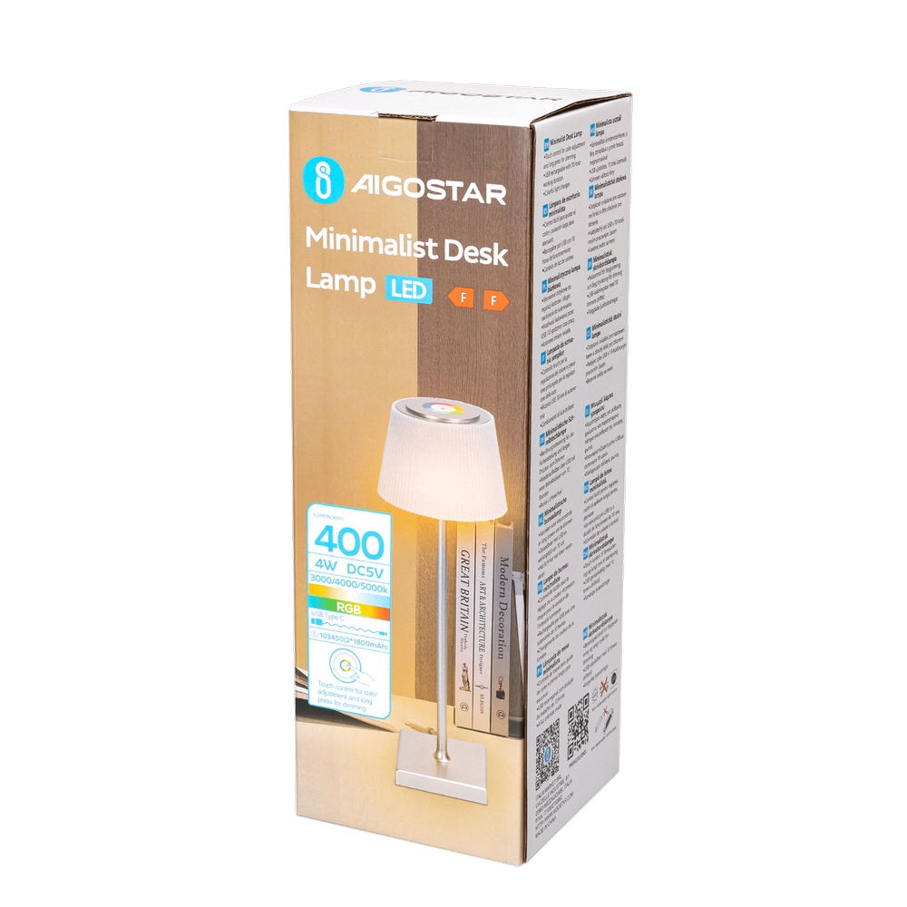 Lampada da tavolo Led touch Dory Argento RGB 4W portatile a batteria ricaricabile USB Aigostar - Foto 4