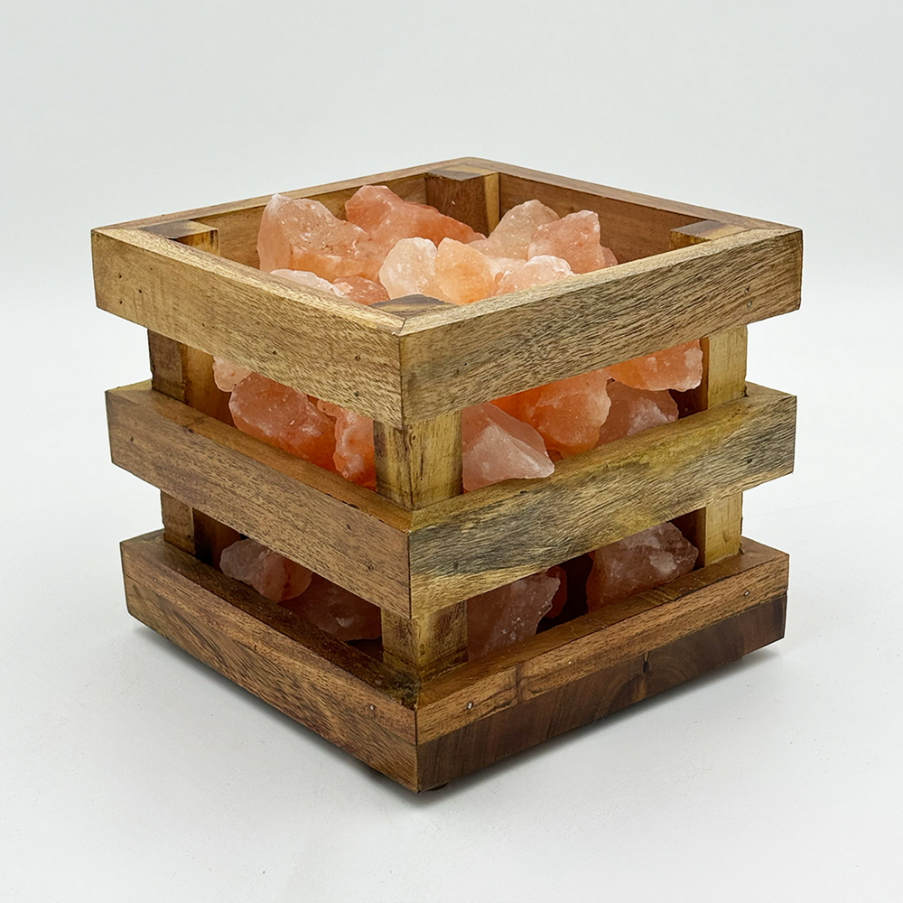 Lampada di Sale Himalayano Rosa naturale Braciere a forma di Cassettina in legno 4Kg - Foto 1