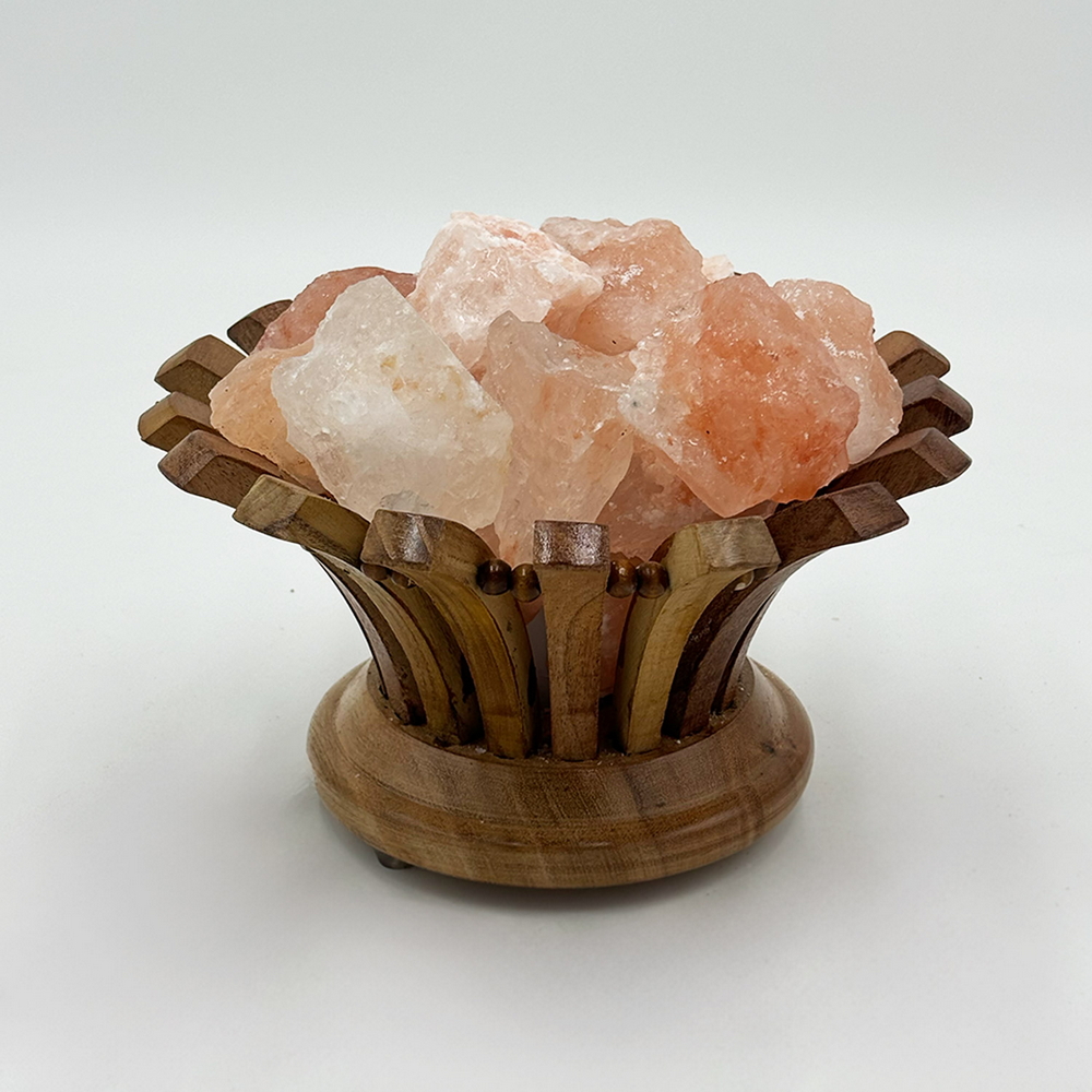 Lampada di Sale Himalayano Rosa naturale Braciere a forma di Fiore in legno 4Kg - Foto 1