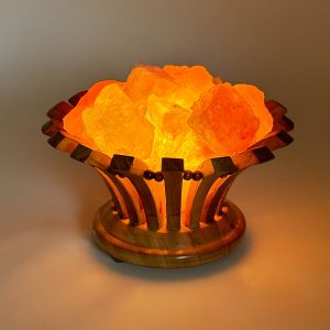Foto principale Lampada di Sale Himalayano Rosa naturale Braciere a forma di Fiore in legno 4Kg