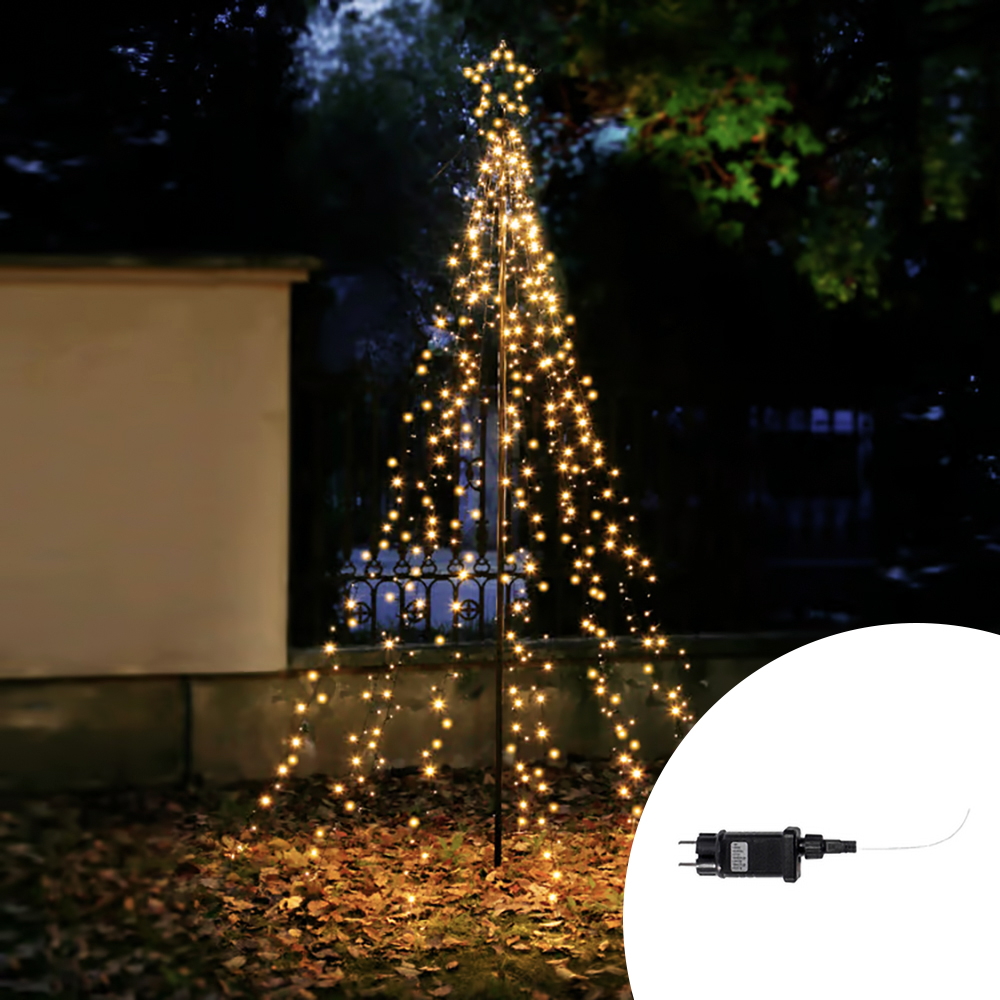 Foto principale Albero luminoso a cascata con stella da 848 Led altezza 3,5 metri Bianco Caldo Wisdom