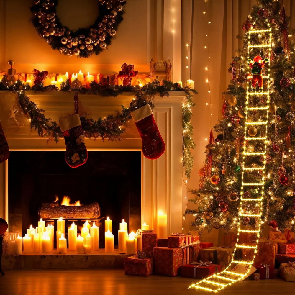 Babbo Natale su scaletta luminosa 266 Led Bianco caldo e Bianco freddo dimmerabile con telecomando Wisdom - Foto 2