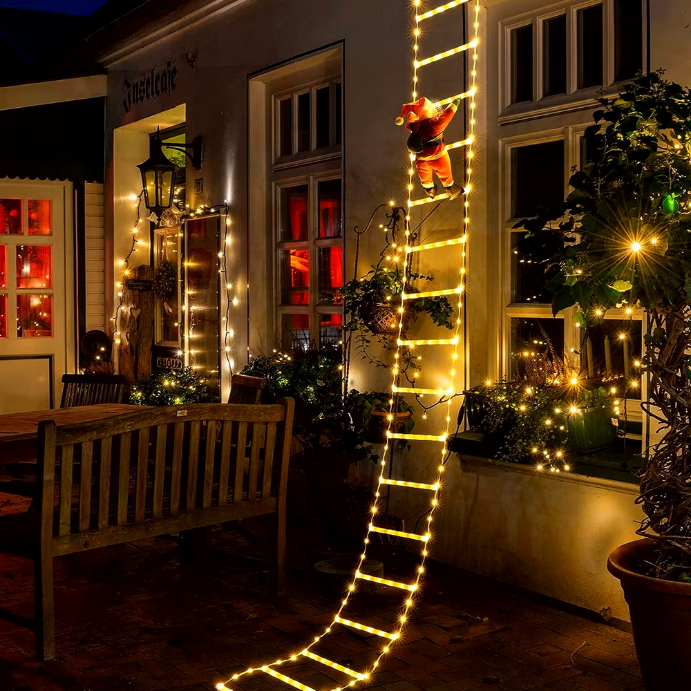 Babbo Natale su scaletta luminosa 266 Led Bianco caldo e Bianco freddo dimmerabile con telecomando Wisdom - Foto 3