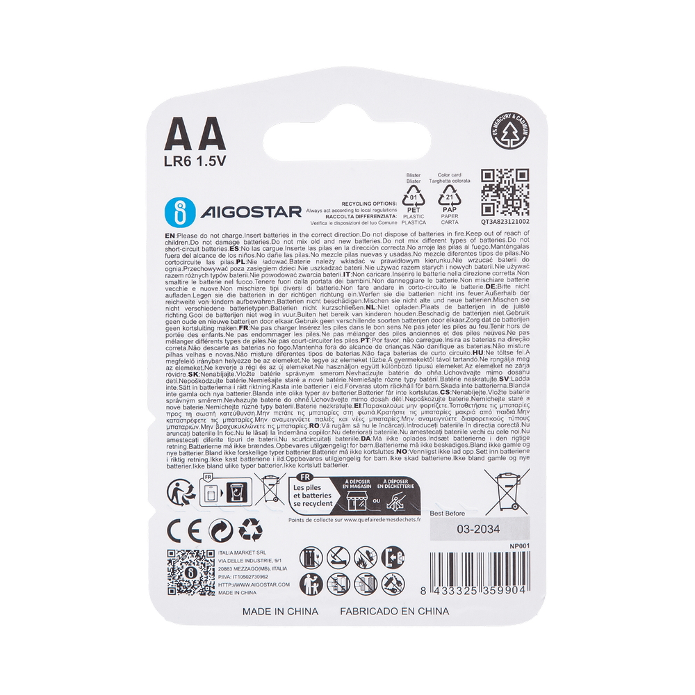 Batteria Aigostar 1,5V AA Stilo Alcalina confezione da 4 pile - Foto 2