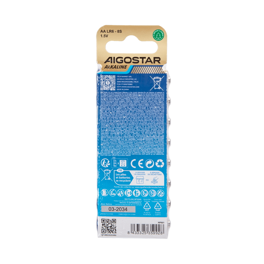 Batteria Aigostar 1,5V AA Stilo Alcalina confezione da 8 pile - Foto 2