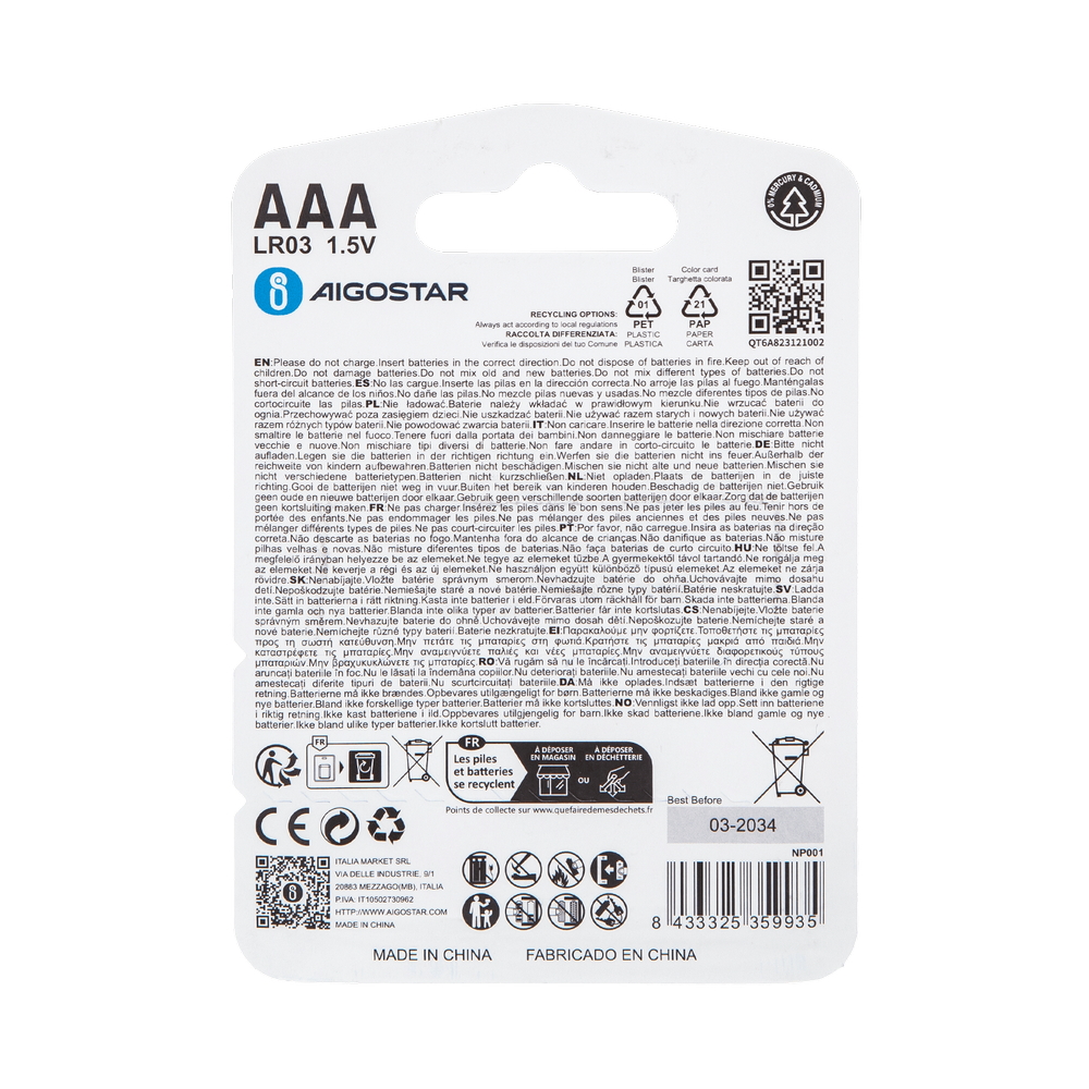 Batteria Aigostar 1,5V AAA Ministilo Alcalina confezione da 4 pile - Foto 2