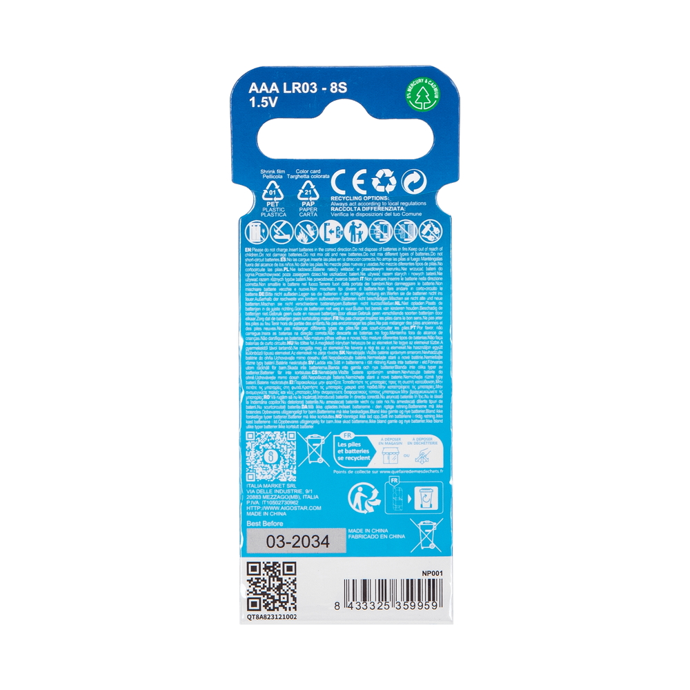 Batteria Aigostar 1,5V AAA Ministilo Alcalina confezione da 8 pile - Foto 2