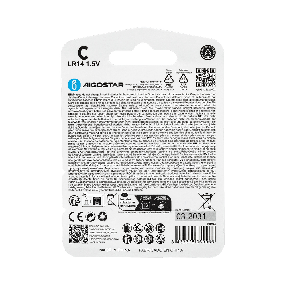 Batteria Aigostar 1,5V C Mezzatorcia Alcalina confezione da 2 pile - Foto 2