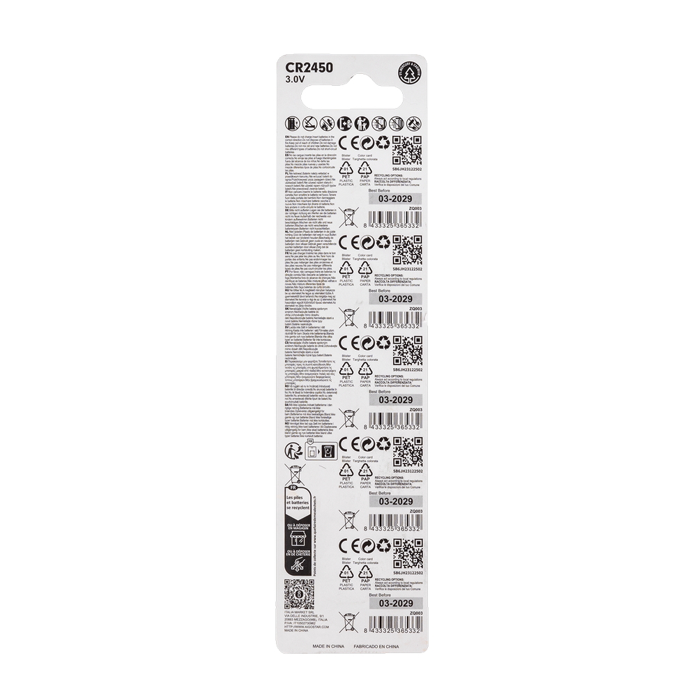 Batteria bottone Aigostar 3V CR2450 Litio confezione da 5 pile - Foto 2
