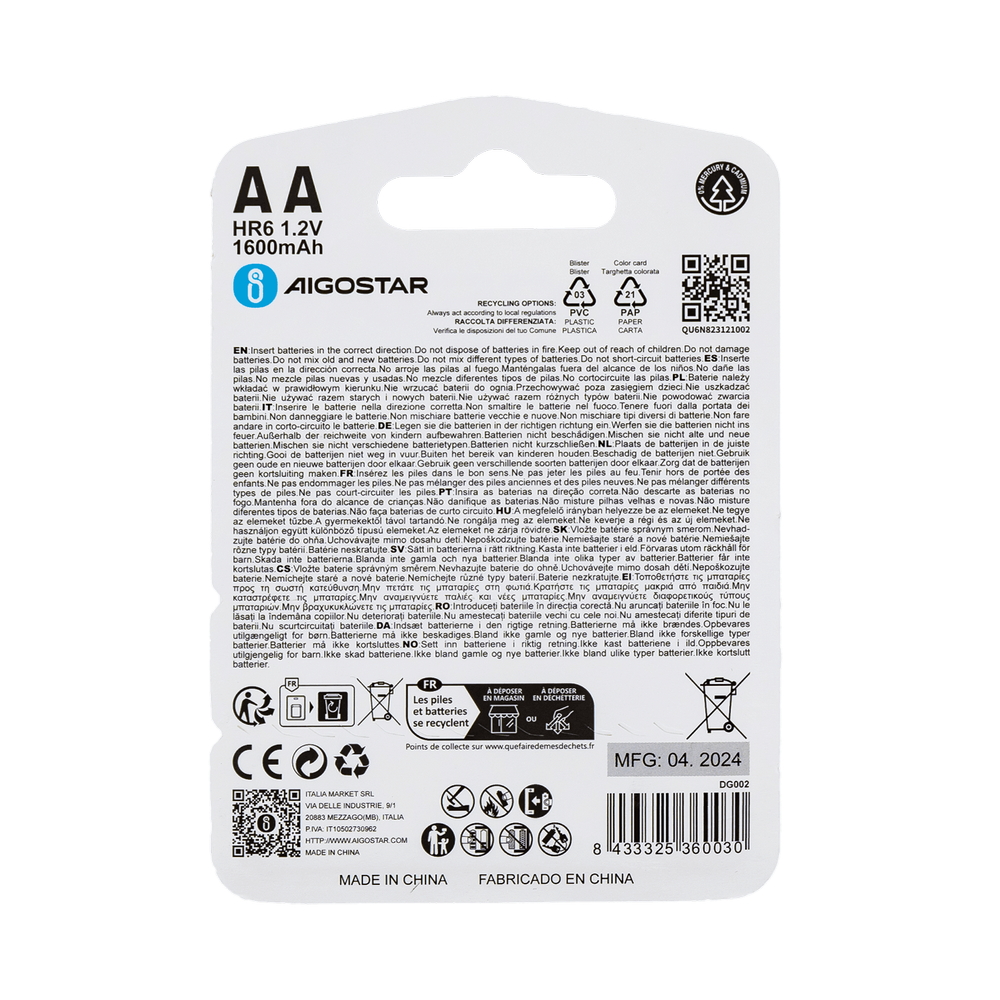 Batteria Ricaricabile Aigostar 1,2V AA Stilo 1600mAH confezione da 2 pile - Foto 2