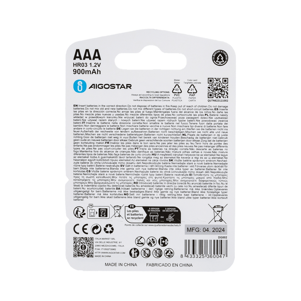 Batteria Ricaricabile Aigostar 1,2V AAA Ministilo 900mAH confezione da 2 pile - Foto 2