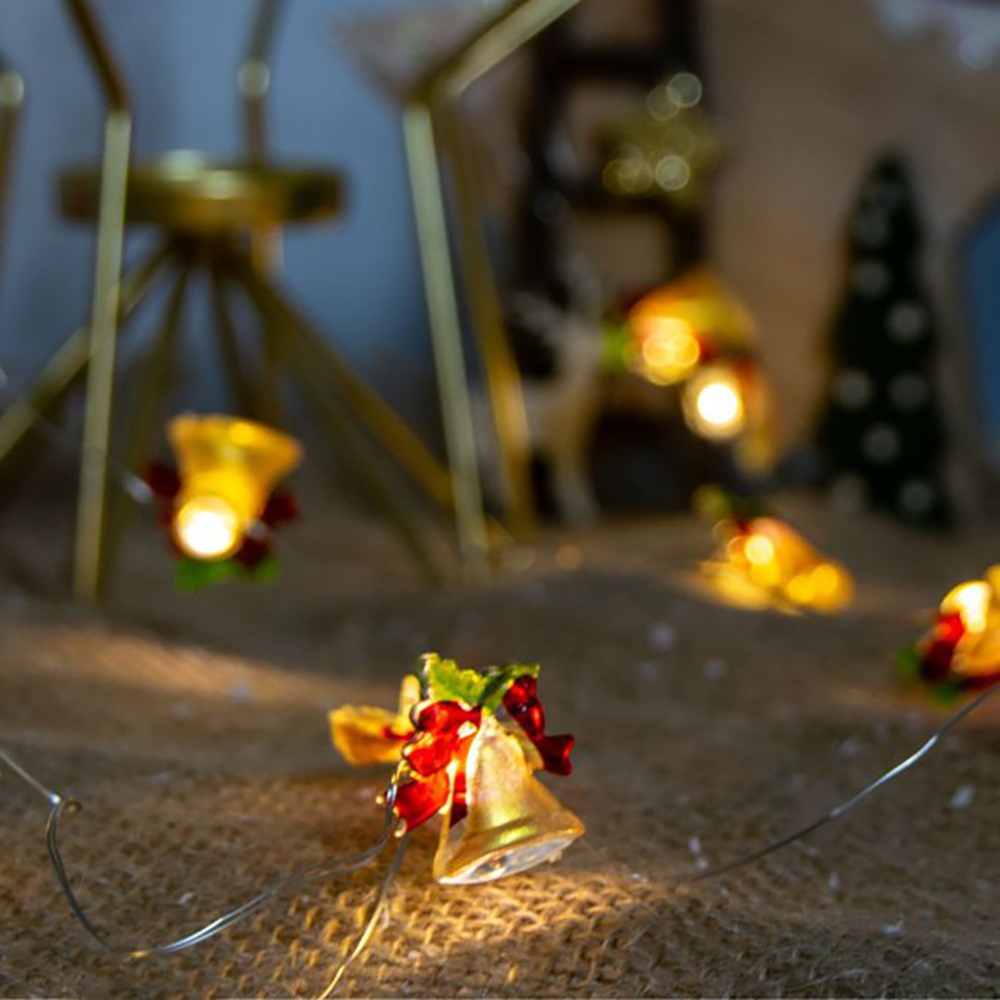 Catena decorata con 20 campanelline luminose a Led Bianco Caldo 2 metri a batteria e autospegnimento Wisdom - Foto 2