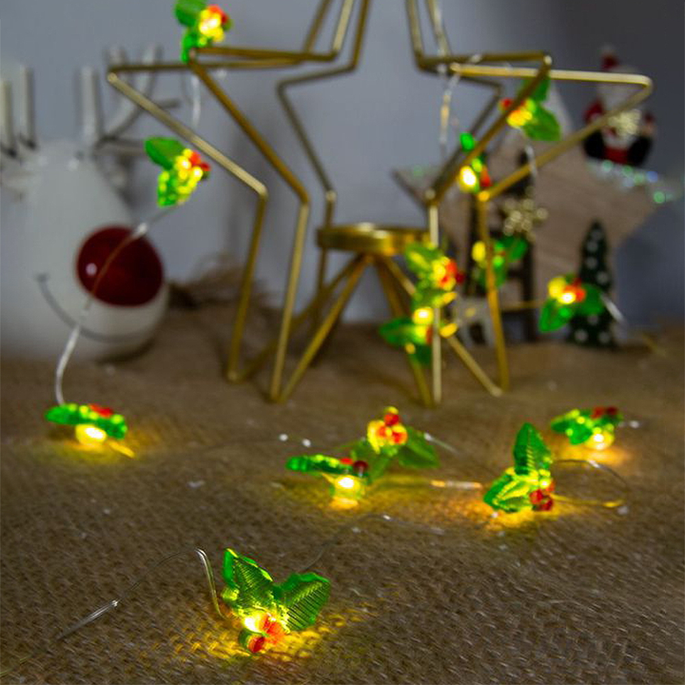 Catena decorata con 20 foglie luminose a Led Bianco Caldo 2 metri a batteria Wisdom - Foto 1