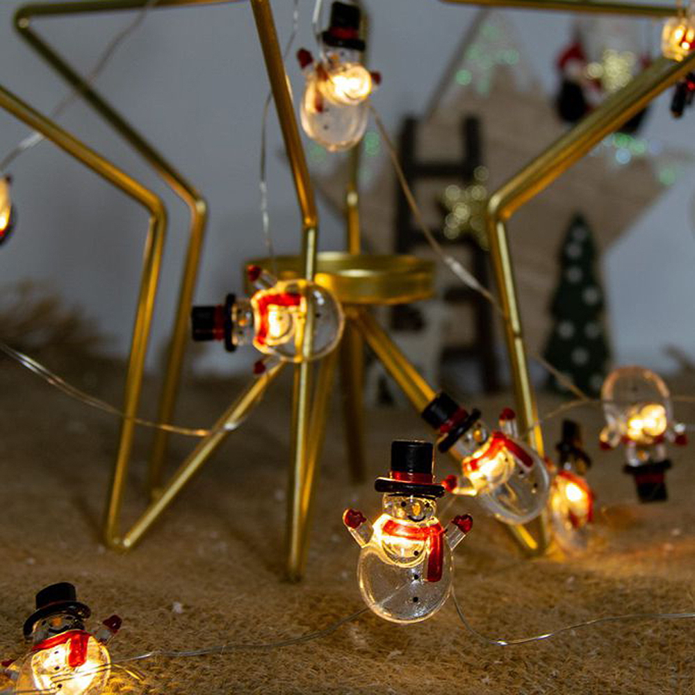Catena decorata con 20 pupazzi di neve luminosi a Led Bianco Caldo 2 metri a batteria Wisdom - Foto 1