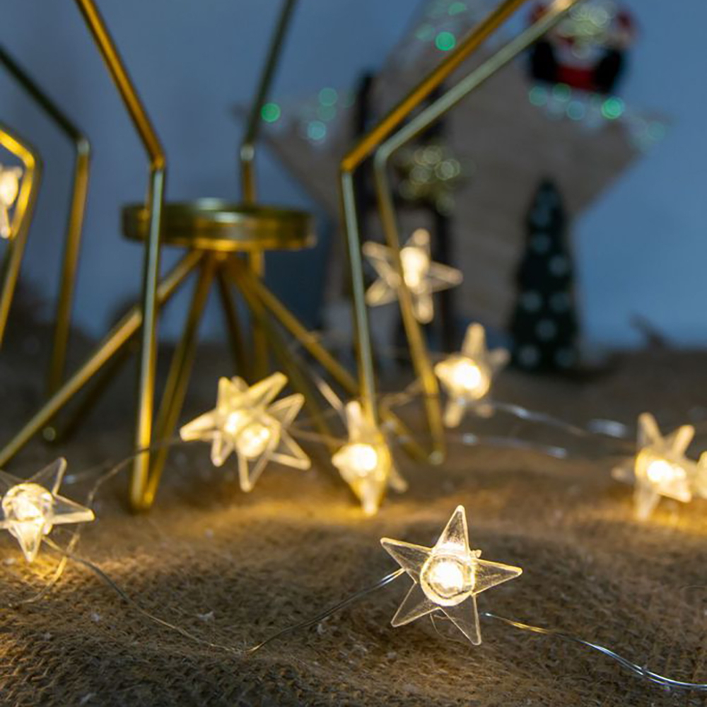 Catena decorata con 20 stelline luminose a Led Bianco Caldo 2 metri a batteria e autospegnimento Wisdom - Foto 1