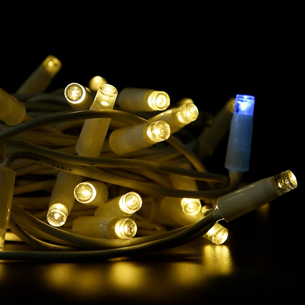 Catena di luci 10 metri 100 MaxiLed Reflex Professionale prolungabile Bianco Caldo fisso e Freddo intermittente con cavo bianco da esterno Wisdom - Foto 4