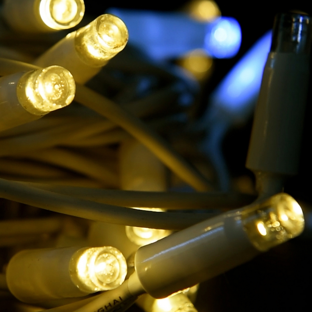 Catena di luci 10 metri 100 MaxiLed Reflex Professionale prolungabile Bianco Caldo fisso e Freddo intermittente con cavo bianco da esterno Wisdom - Foto 6