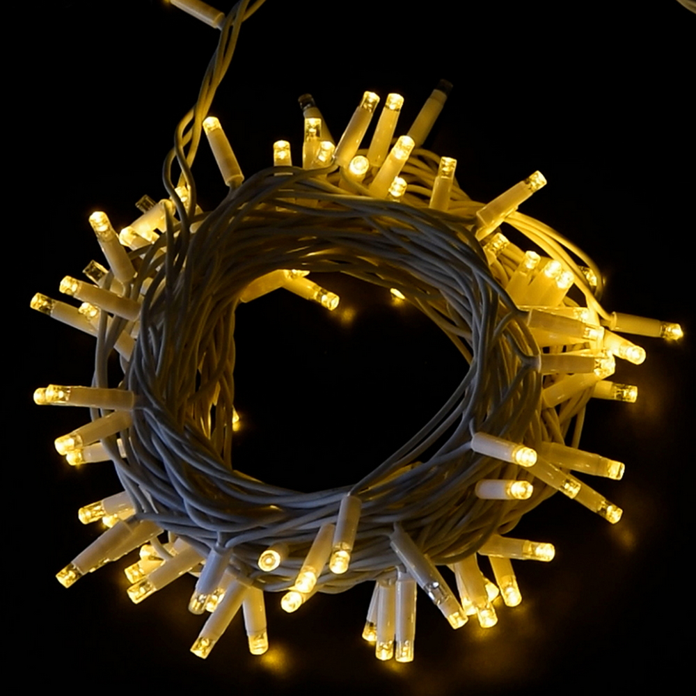 Catena di luci 10 metri 100 MaxiLed Reflex Professionale prolungabile Bianco Caldo totalmente intermittente con cavo bianco da esterno Wisdom - Foto 4