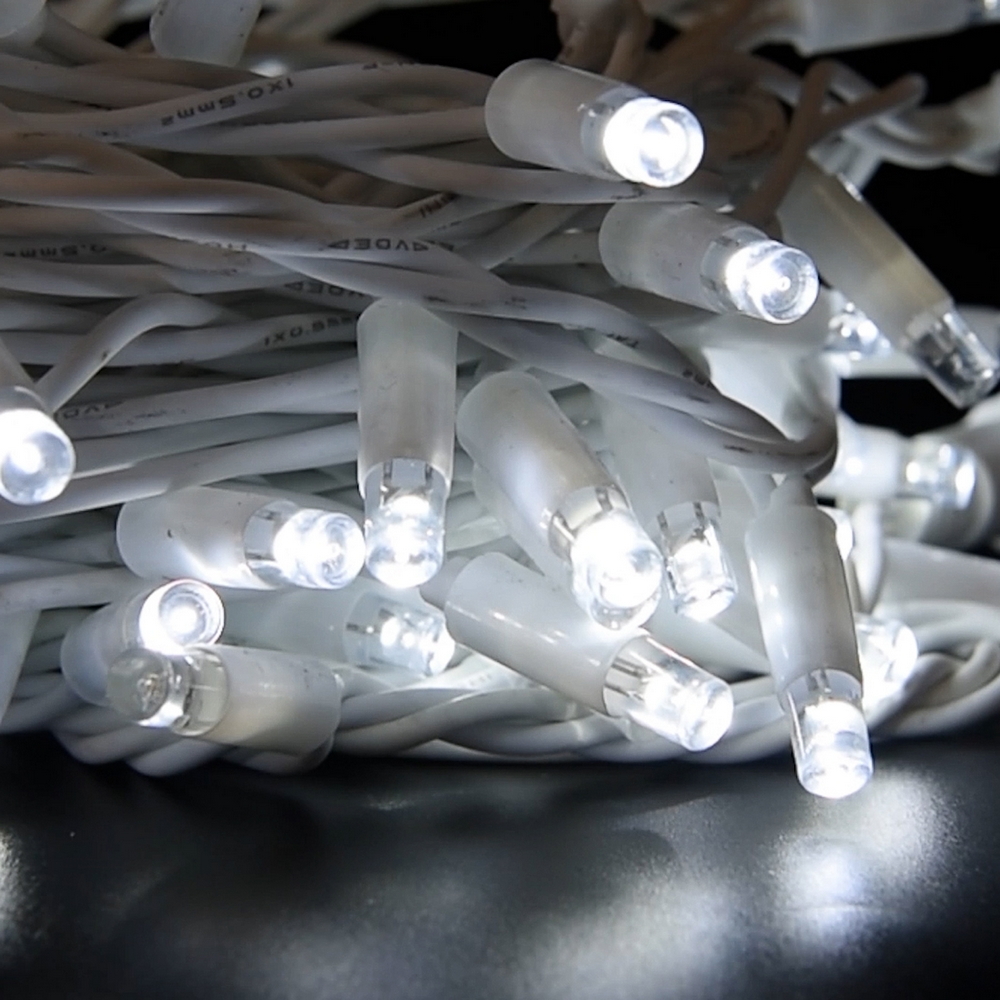 Catena di luci 10 metri 100 MaxiLed Reflex Professionale prolungabile Bianco Freddo fisso e intermittente con cavo bianco da esterno Wisdom - Foto 4