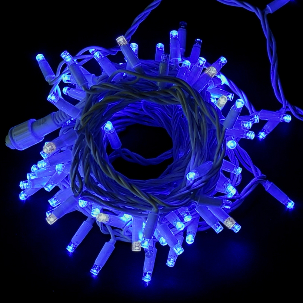 Catena di luci 10 metri 100 MaxiLed Reflex Professionale prolungabile Blu fisso e Freddo intermittente con cavo bianco da esterno Wisdom - Foto 4