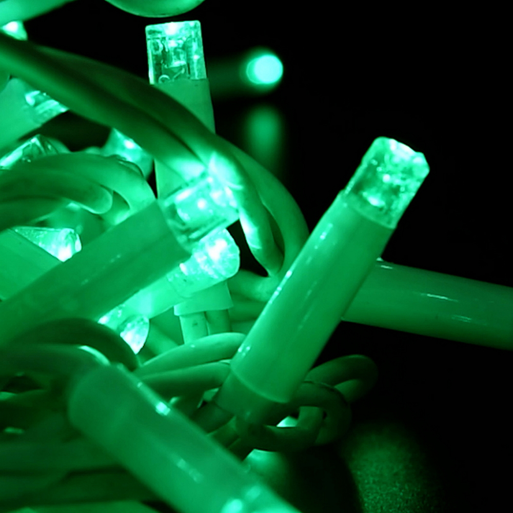Catena di luci 10 metri 100 MaxiLed Reflex Professionale prolungabile Verde fisso e Freddo intermittente con cavo bianco da esterno Wisdom - Foto 6