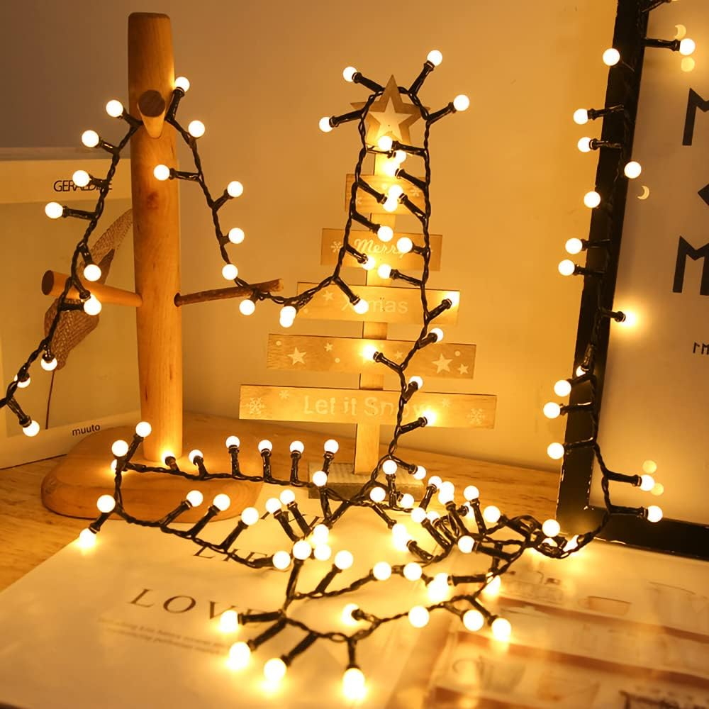 Catena di luci 10 metri da 500 Sfere luminose Led Bianco Caldo con cavo nero e autospegnimento Wisdom - Foto 1