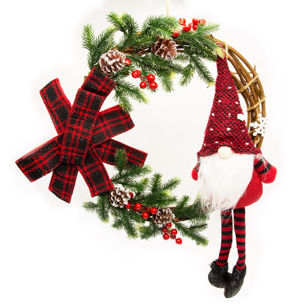 Foto principale Ghirlanda di Natale con gnomo cappello Rosso 50cm Wisdom