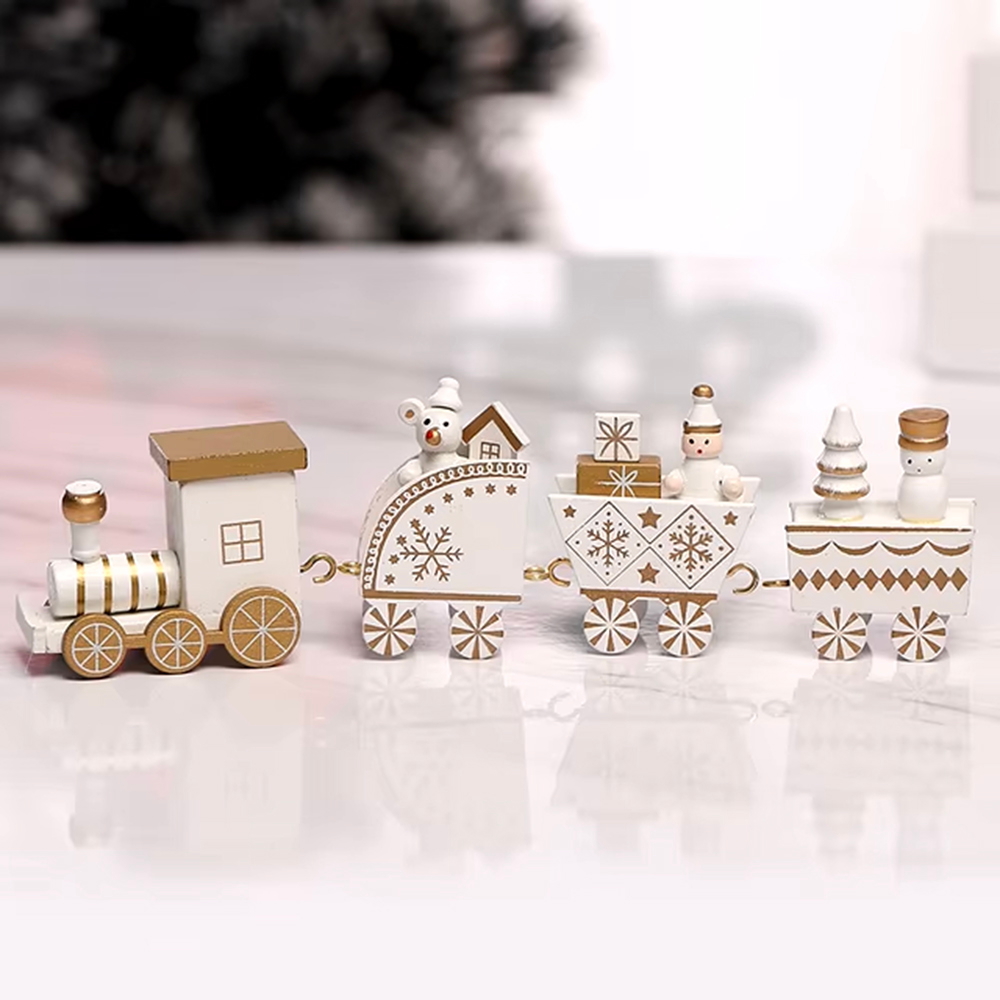 Foto principale Trenino decorativo in legno con 3 carrelli di colore bianco e dorato Wisdom