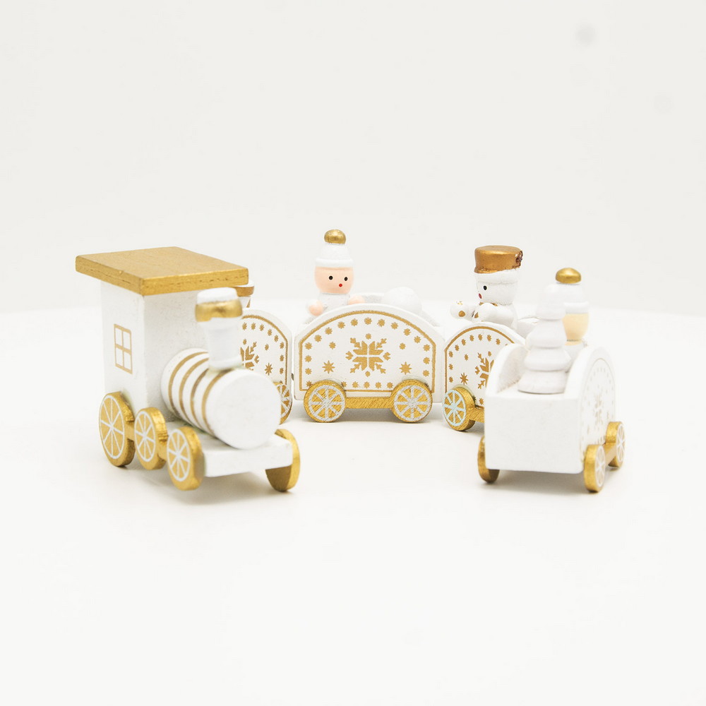 Trenino decorativo in legno con 4 carrelli di colore bianco e oro Wisdom - Foto 1