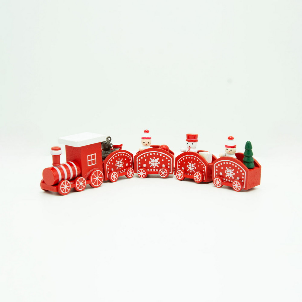 Trenino decorativo in legno con 4 carrelli di colore rosso e bianco Wisdom - Foto 1