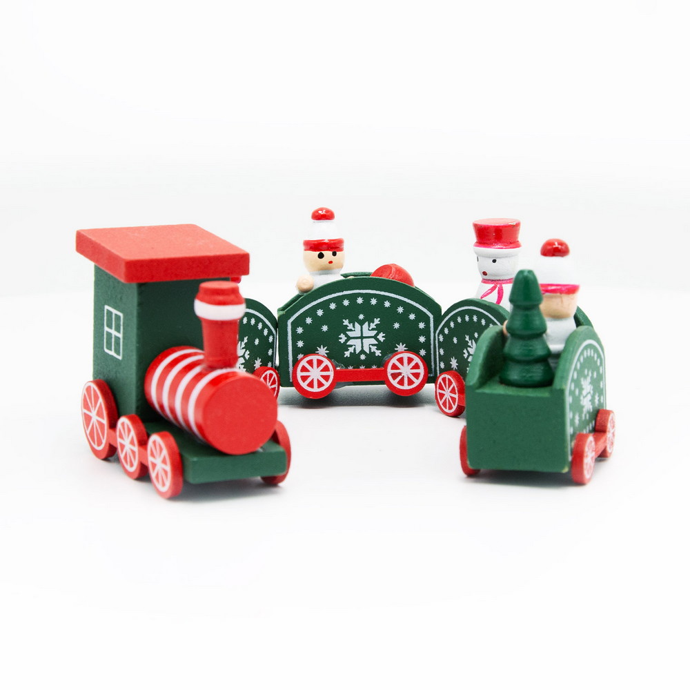 Trenino decorativo in legno con 4 carrelli di colore verde e rosso Wisdom - Foto 1
