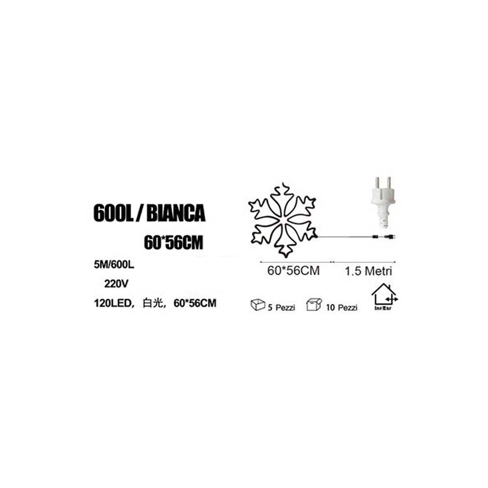 Fiocco di neve luminoso da 56cm 600 Led Neon Flex Bianco freddo 6000K da esterno Wisdom - Foto 2