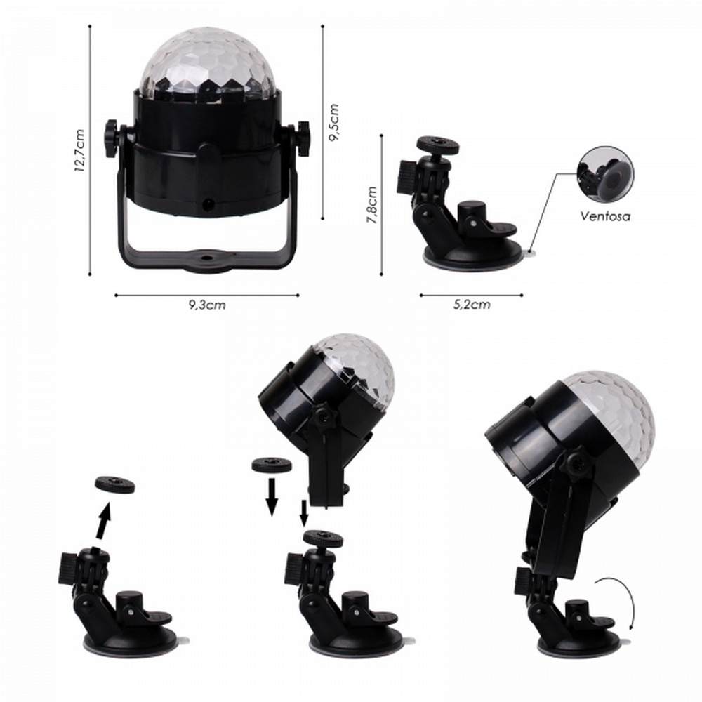 Luce sfera musicale Led 5W USB Multicolore rotante con telecomando Wisdom - Foto 4