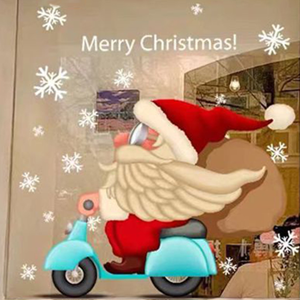 Foto principale Vetrofania natalizia Babbo Natale in vespetta adesivo per finestre Wisdom