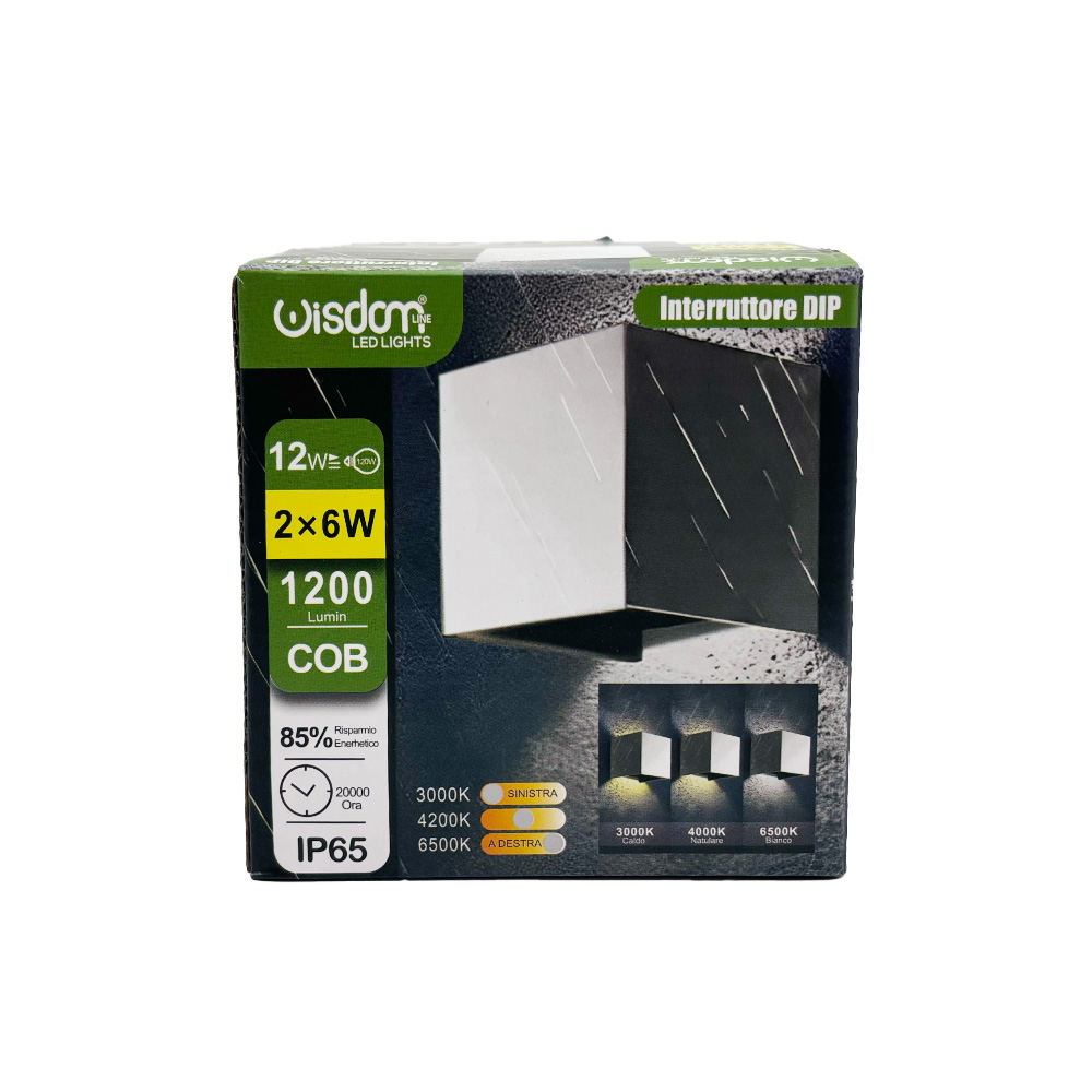 Applique Led cubo da parete 12W Doppia emissione Bianco IP65 CCT temperatura colore regolabile Wisdom - Foto 7