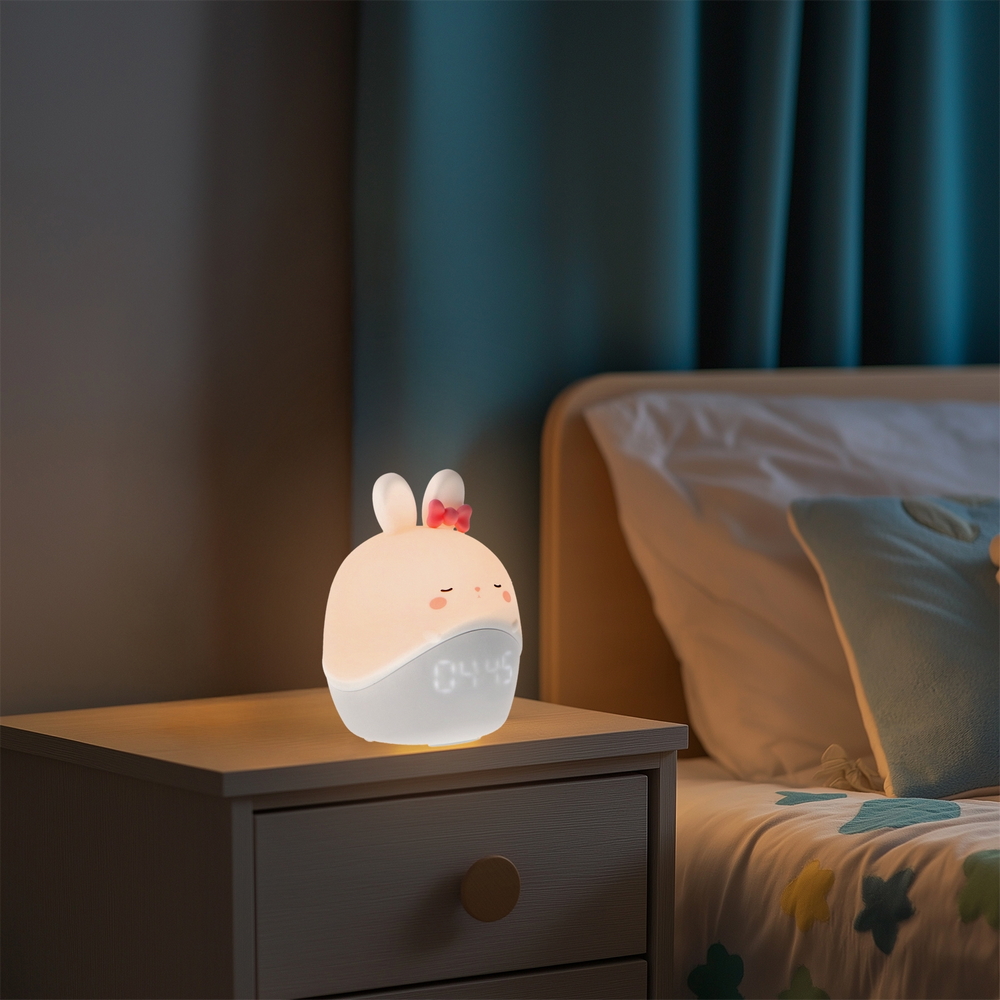 Lampada Led touch Coniglio con sveglia per bambini a batteria ricaricabile USB Bianco caldo M LEDME - Foto 1