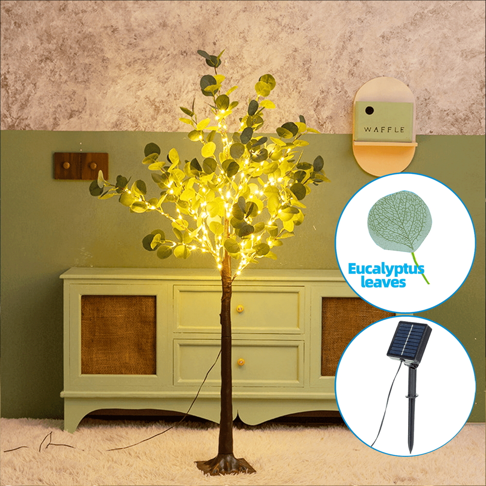 Albero luminoso Led eucalipto con tronco e base 120 cm Bianco caldo 2700K con pannello solare Aigostar - Foto 5
