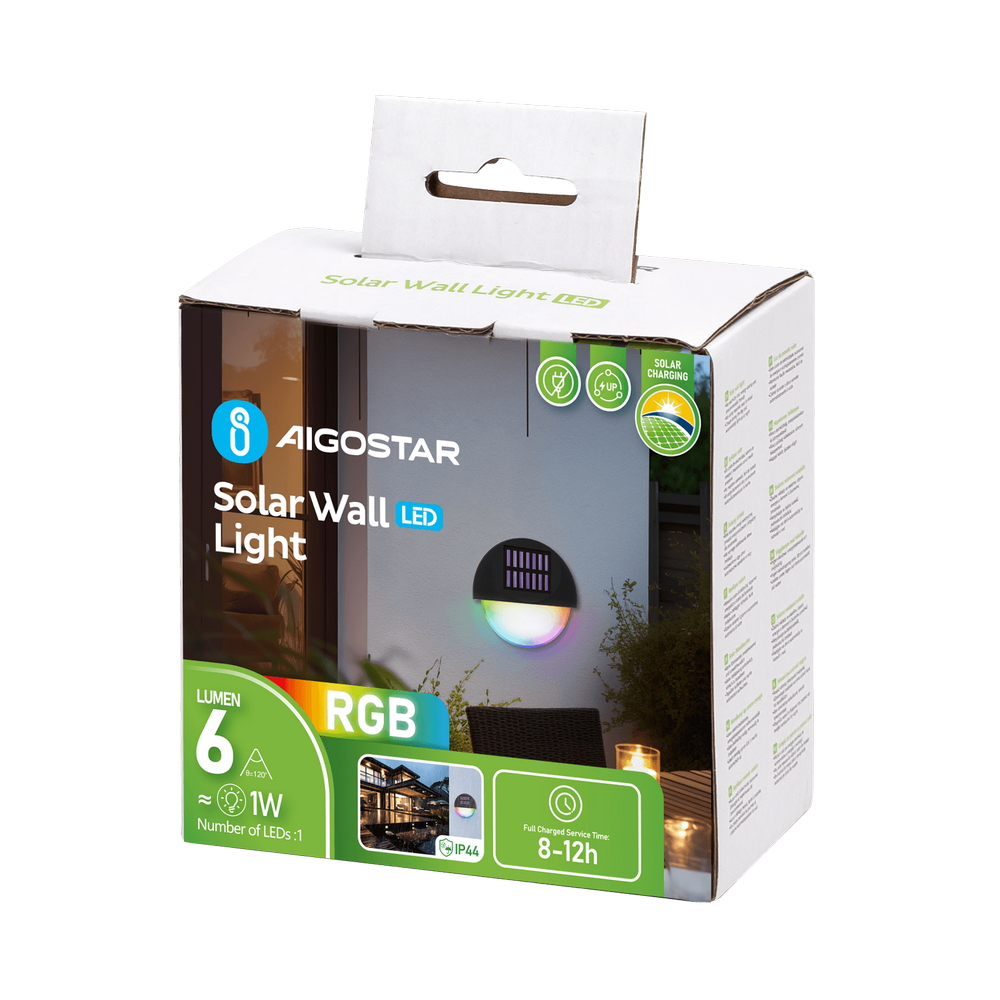 Applique Led 1W con pannello solare IP44 RGB con sensore crepuscolare Aigostar - Foto 4