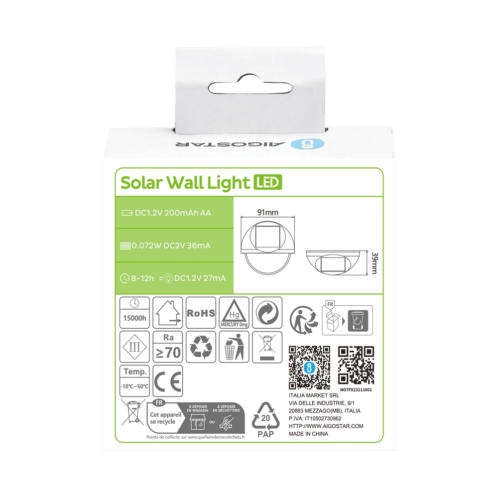 Applique Led 1W con pannello solare IP44 RGB con sensore crepuscolare Aigostar - Foto 5