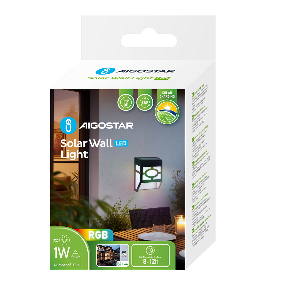 Applique Led 1W Nero con pannello solare IP44 RGB con sensore crepuscolare Aigostar - Foto 4