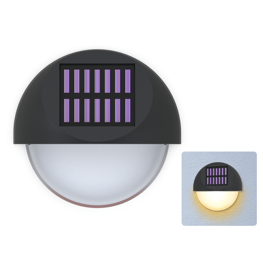 Applique Led 1W Nero Rotondo con pannello solare IP44 Bianco caldo 2700K con sensore crepuscolare Aigostar - Foto 1