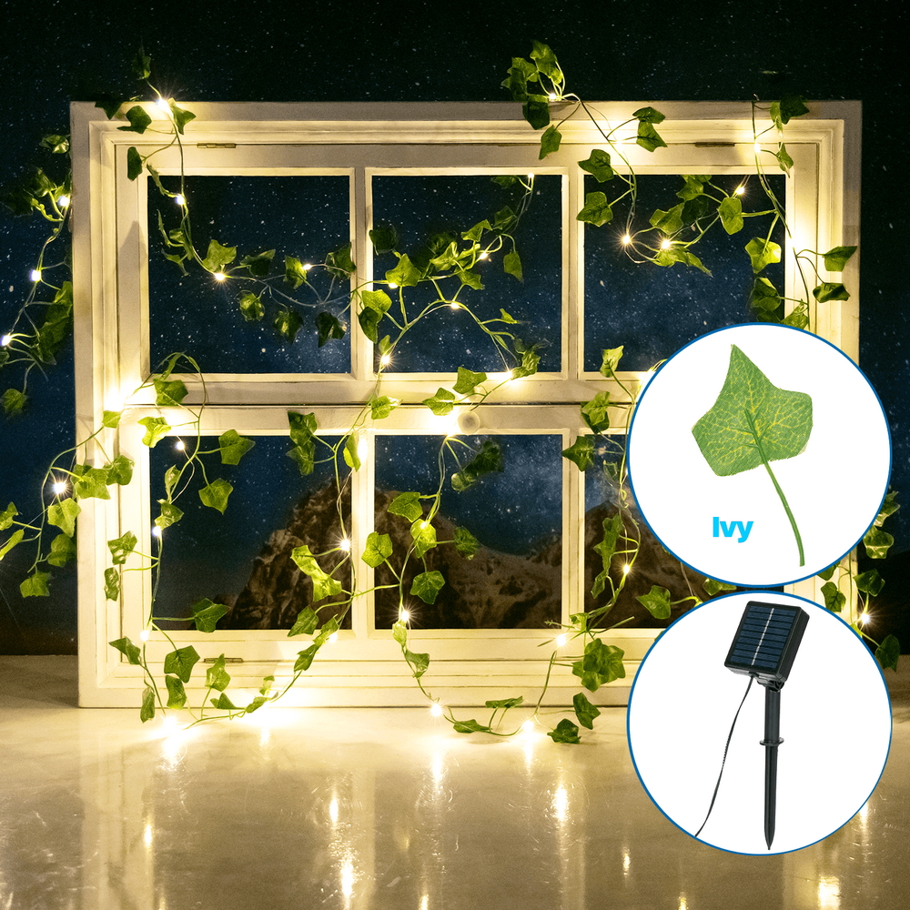Catena decorata con foglie di edera a energia solare 100 Led 10 metri Bianco caldo Aigostar - Foto 4