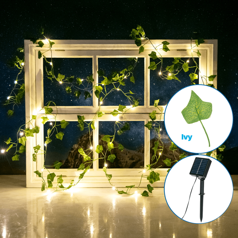 Catena decorata con foglie di edera a energia solare 50 Led 5 metri Bianco caldo Aigostar - Foto 4