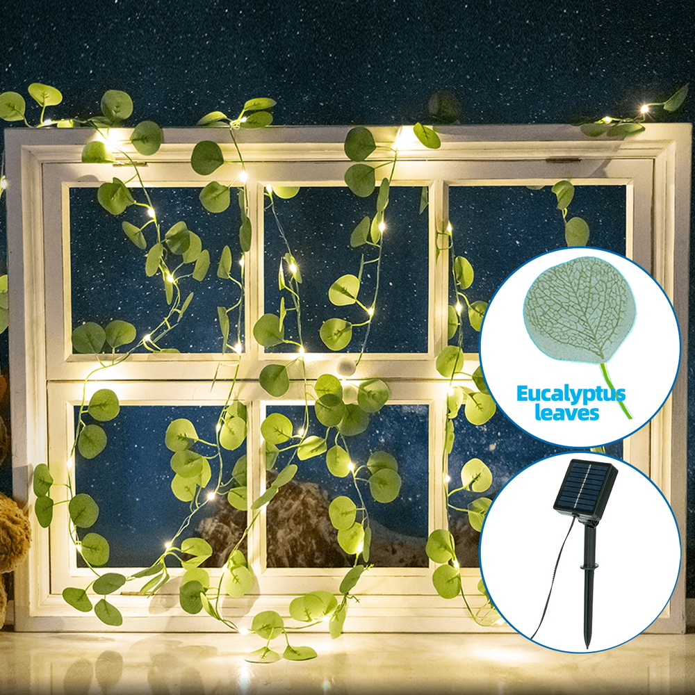 Catena decorata con foglie di eucalipto a energia solare 100 Led 10 metri Bianco caldo Aigostar - Foto 4