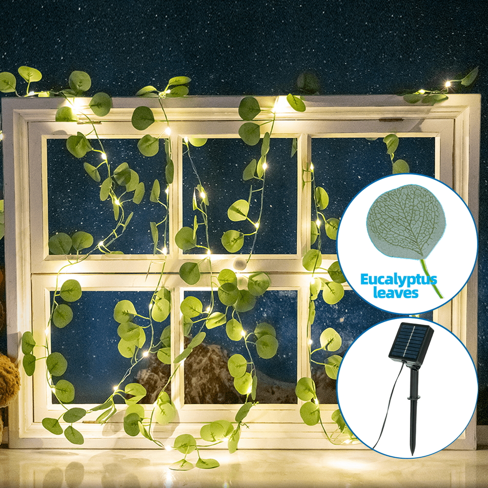 Catena decorata con foglie di eucalipto a energia solare 50 Led 5 metri Bianco caldo Aigostar - Foto 4
