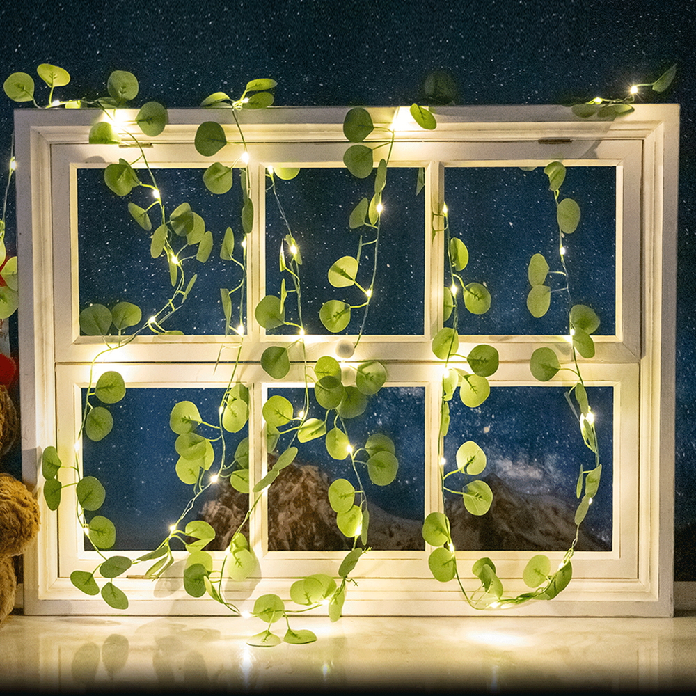 Foto principale Catena decorata con foglie di eucalipto a energia solare 50 Led 5 metri Bianco caldo Aigostar