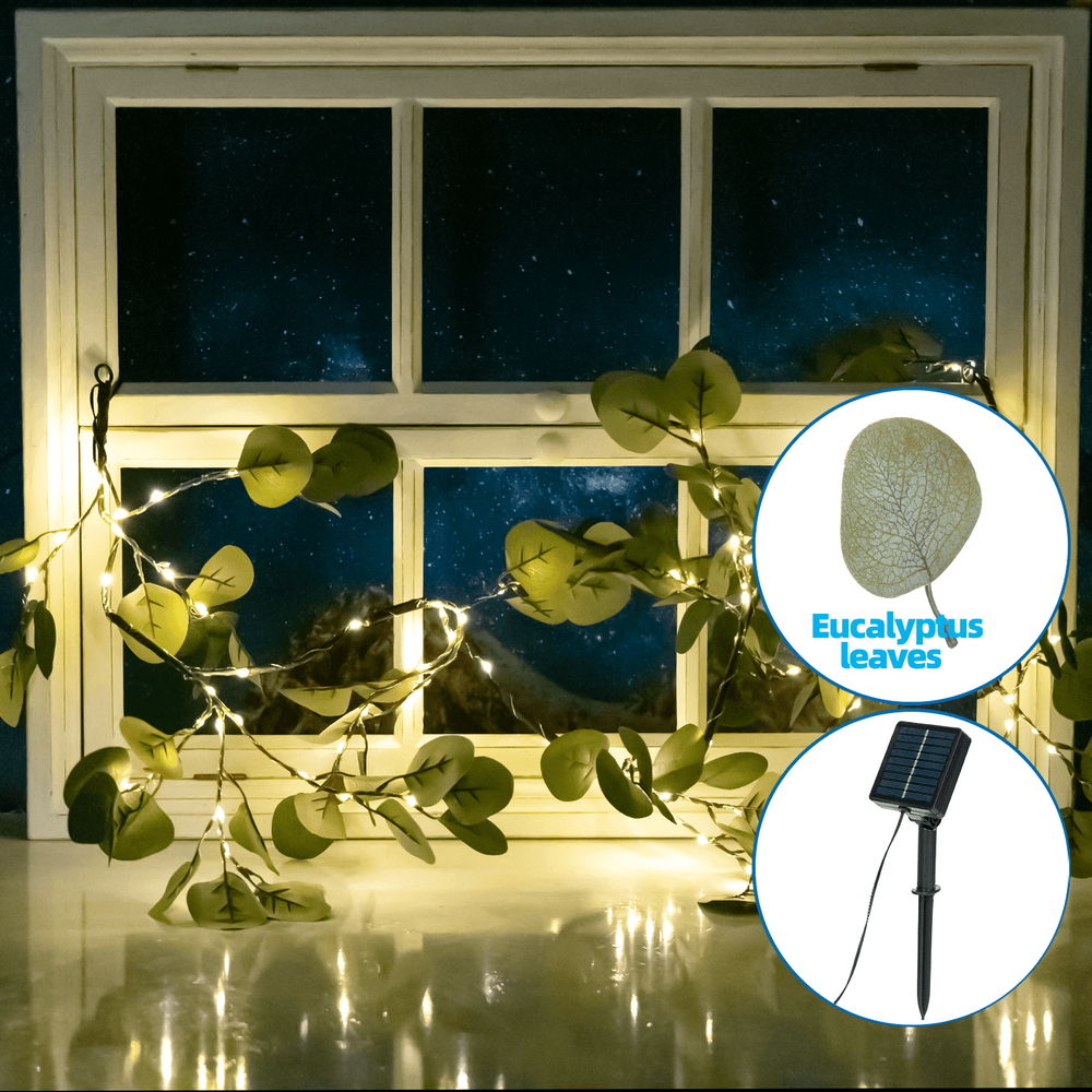 Catena decorata rami di eucalipto a energia solare 110 Led 2 metri Bianco caldo Aigostar - Foto 4