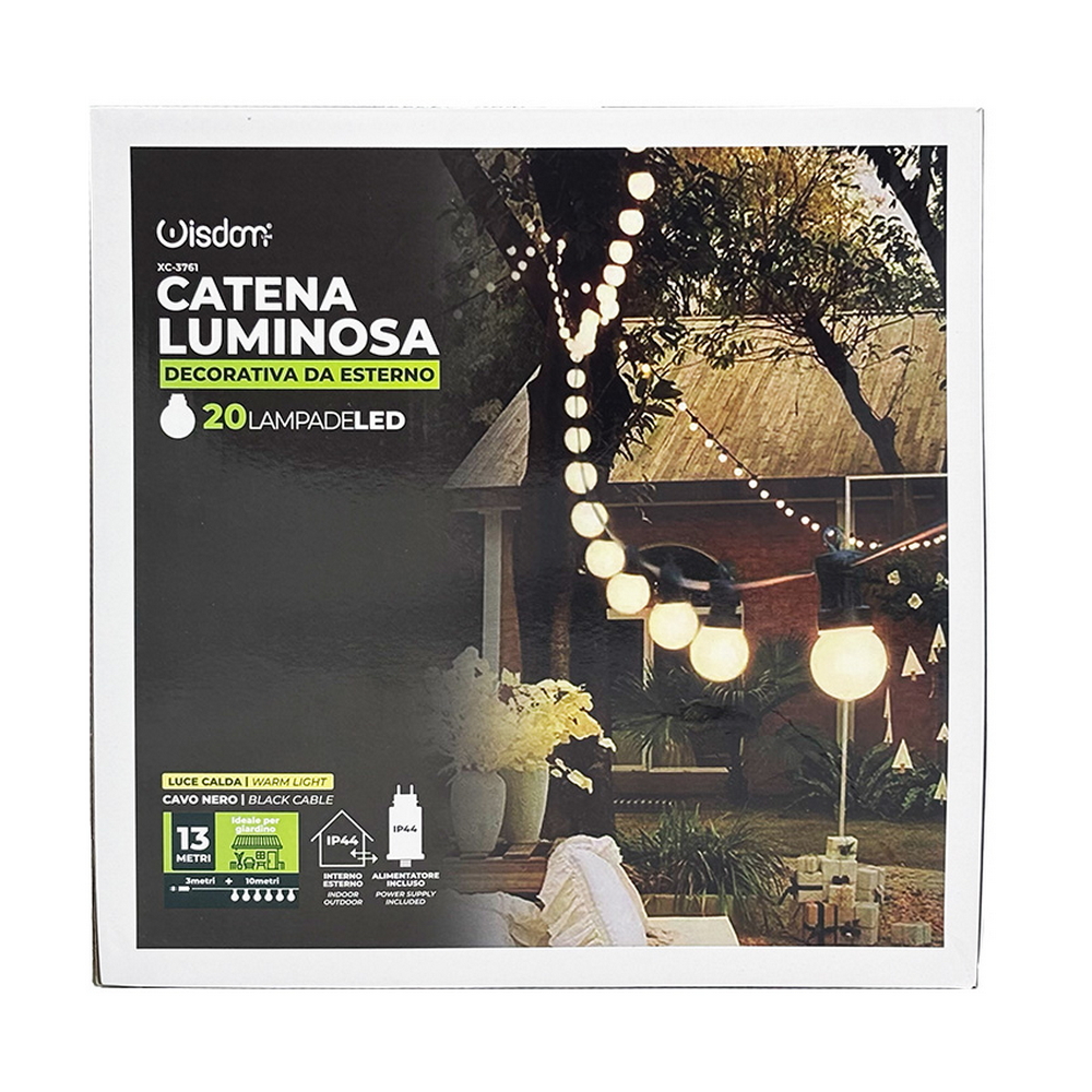 Catena luminosa a Led decorativa 10 metri 20 lampadine trasparenti IP44 Bianco caldo a luce fissa Wisdom - Foto 6