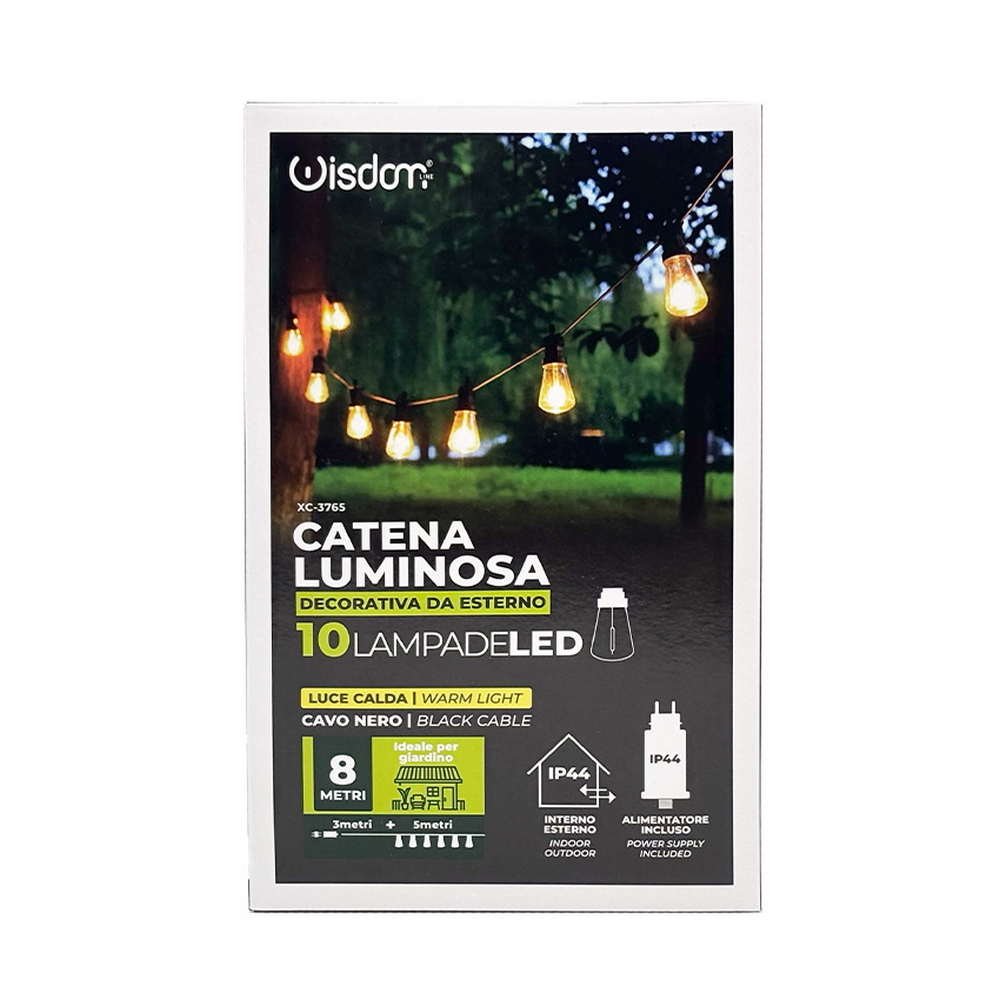 Catena luminosa a Led decorativa 5 metri 10 lampadine trasparenti ST45 IP44 Bianco caldo a luce fissa Wisdom - Foto 6
