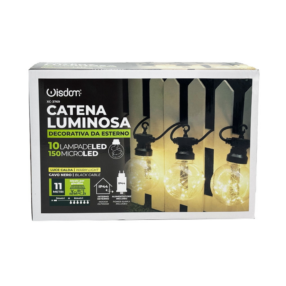 Catena luminosa a Led decorativa 8 metri 10 sfere trasparenti con minilucciole Bianco caldo a luce fissa Wisdom - Foto 2